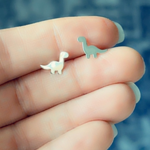 Sterling Silver Dinosaur Stud Earrings - Picture 6 of 9